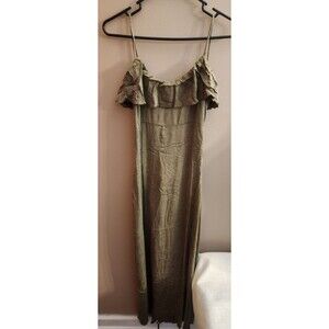 Chaser Heirloom Strappy Tie Back Maxi Dress Ruffle Olive Green Size M NWT